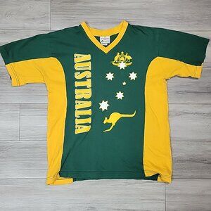 Australian way Stars & Crest V- Neck T-Shirt Jersey-Style Green Yellow Large